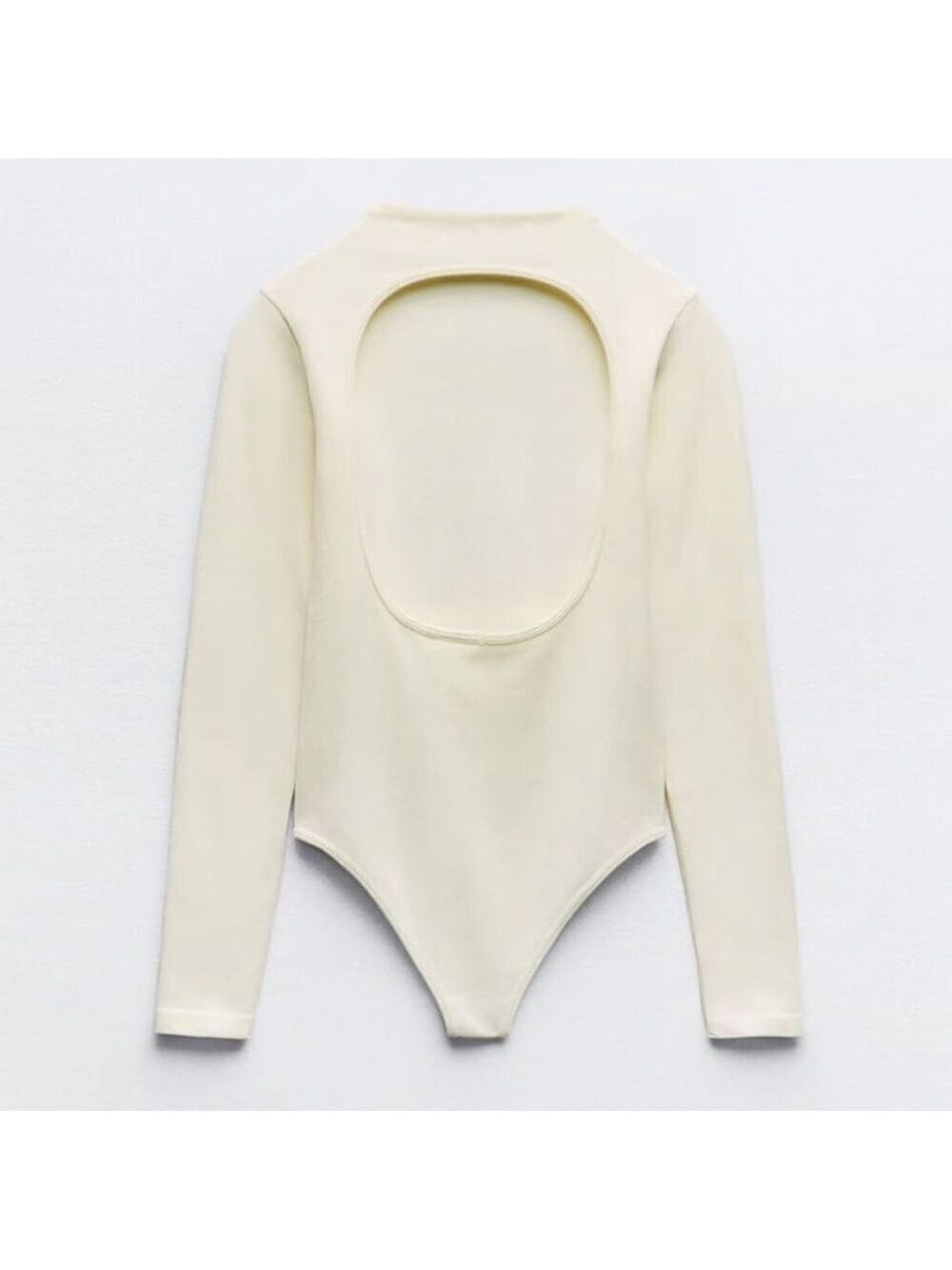 Zara Ribbed Stretchy Open Back Mock Neck Cream Long Sleeve Bodysuit Top - Picture 2 of 9